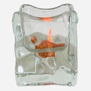 Vintage Clear Molded Glass Candle Holder Tea Light Votive Lantern 3.5 Home Decor